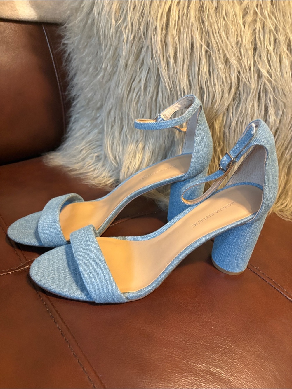 Banana Republic Light Blue Denim Block Heel Sandals with Ankle Strap 9.5